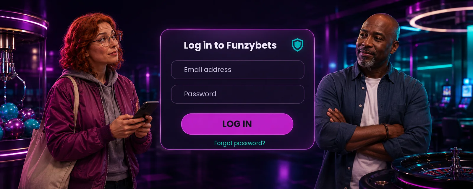 Funzybets login form with email and password fields